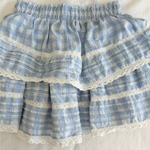 Blue Gingham Skirt with Lace Trim - Pants Store!